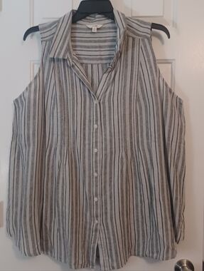 Terra & Sky Sleeveless Blouse Stripped Sz 1X